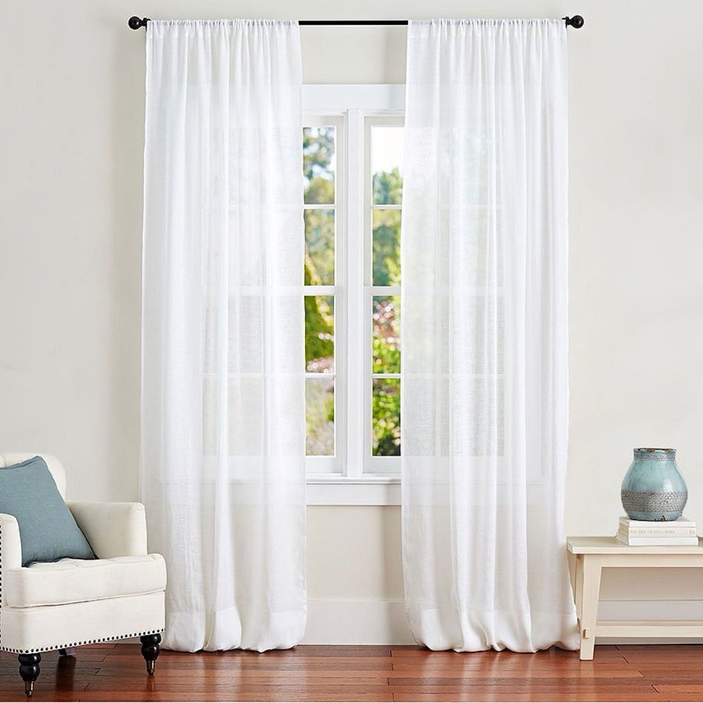 Set of 2 - New! Unused Pottery Barn 100% Belgian Flax Linen Sheer Curtain 50x84”